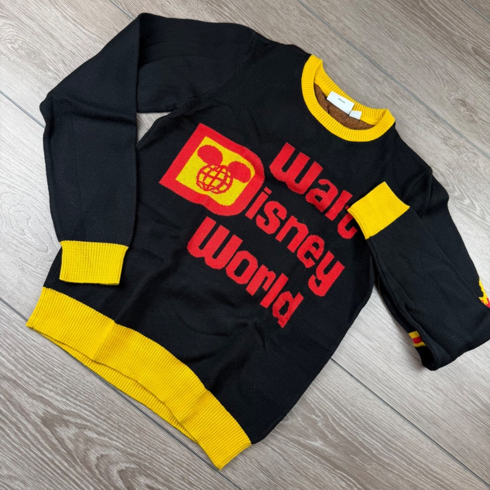 Disney Unisex Sweater Walt Disney World Retro Logo Black Yellow Red Small